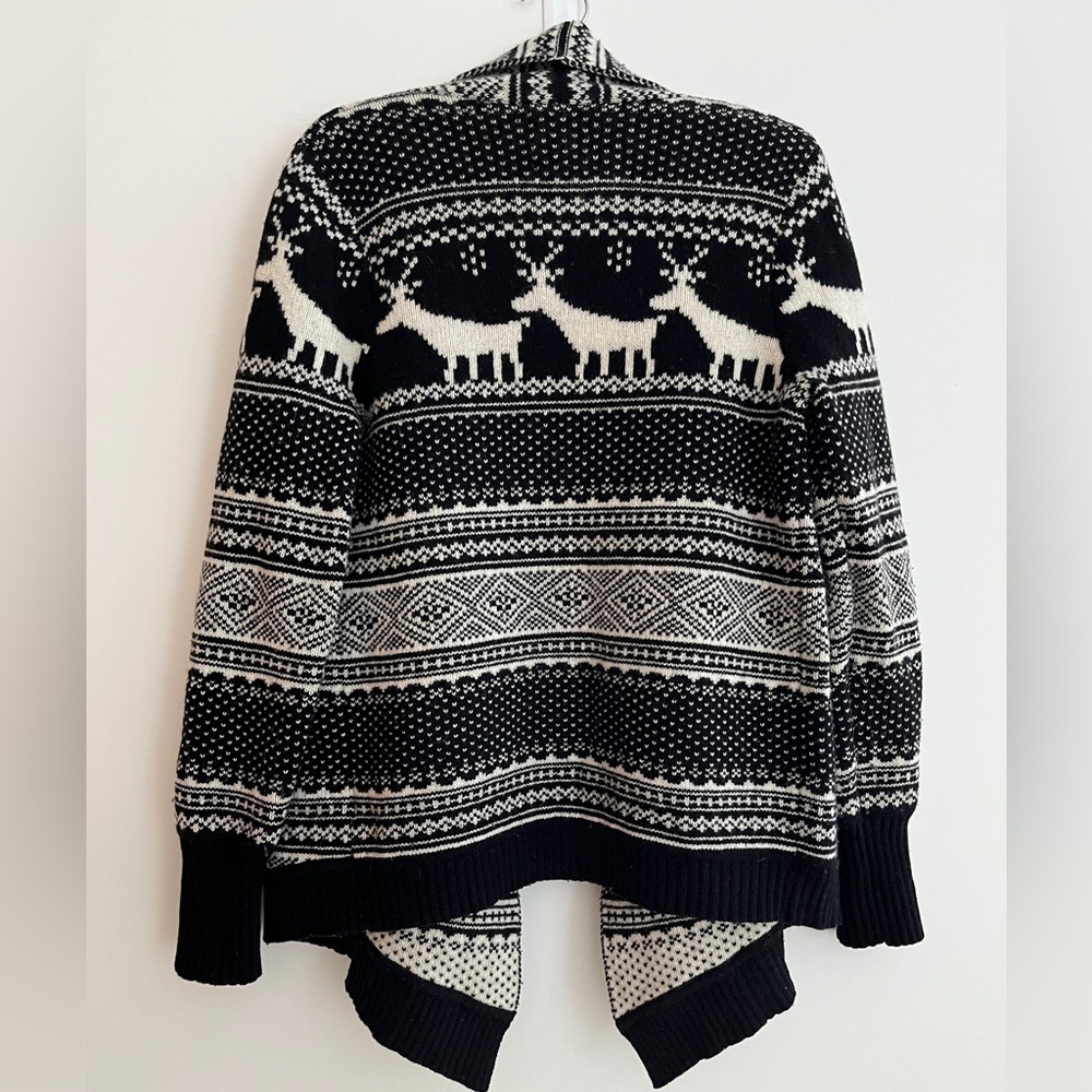 TELLURIDE CLOTHING Sweater Open Front Cardigan Deer Nordic Pattern Lambswool - Picture 11 of 17